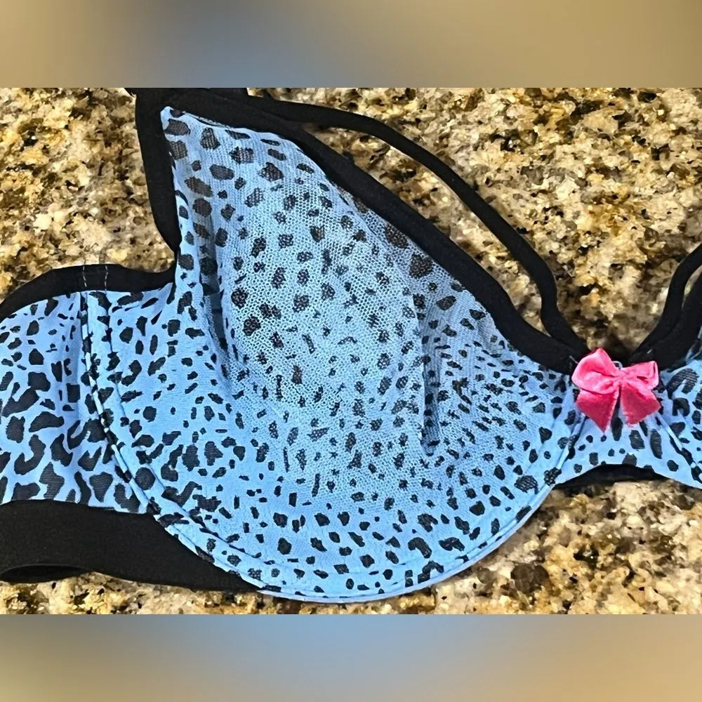 Parade Animal Print underwire bra Size Small Blue Black Pink Bow - Image 4