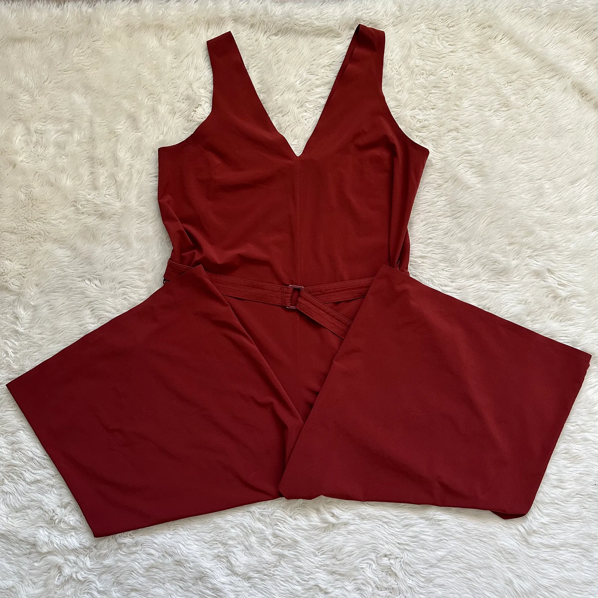 Jumpsuit Sarasota Wide Leg Cropped V-neck Sleeveless Belted Rust M - Image 4