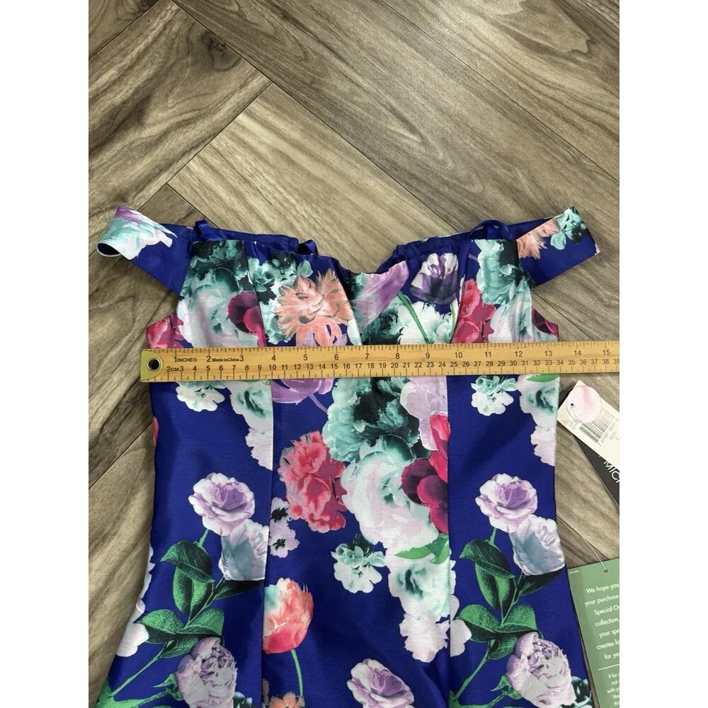 My Michelle Womens  junior Size 1 Formal Dress, Long, Floral, Blue  Lined Flute - Image 6