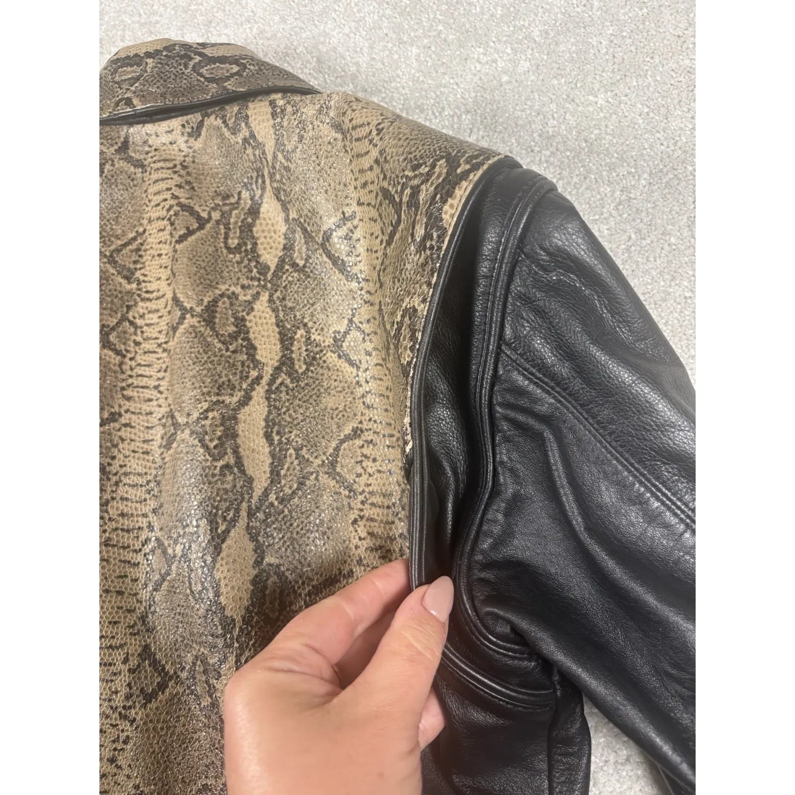 Harley Davidson Limited Edition Leather Moto Jacket Black & Python Snakeskin SW - Image 10