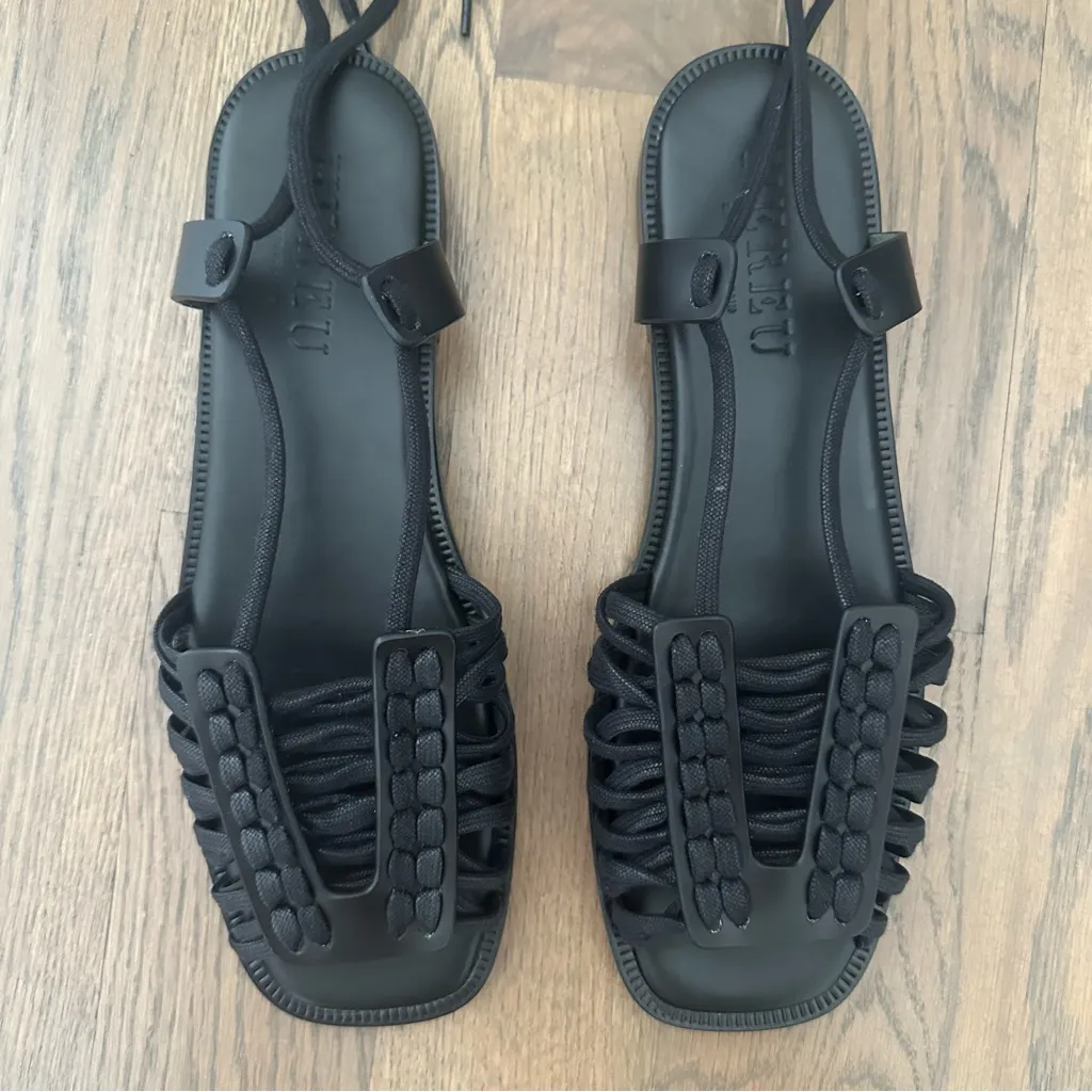 NWT Hereu Women's Consell Ankle Tie Calf Leather Sandal Black Size EU 41 US 10.5 - Image 2