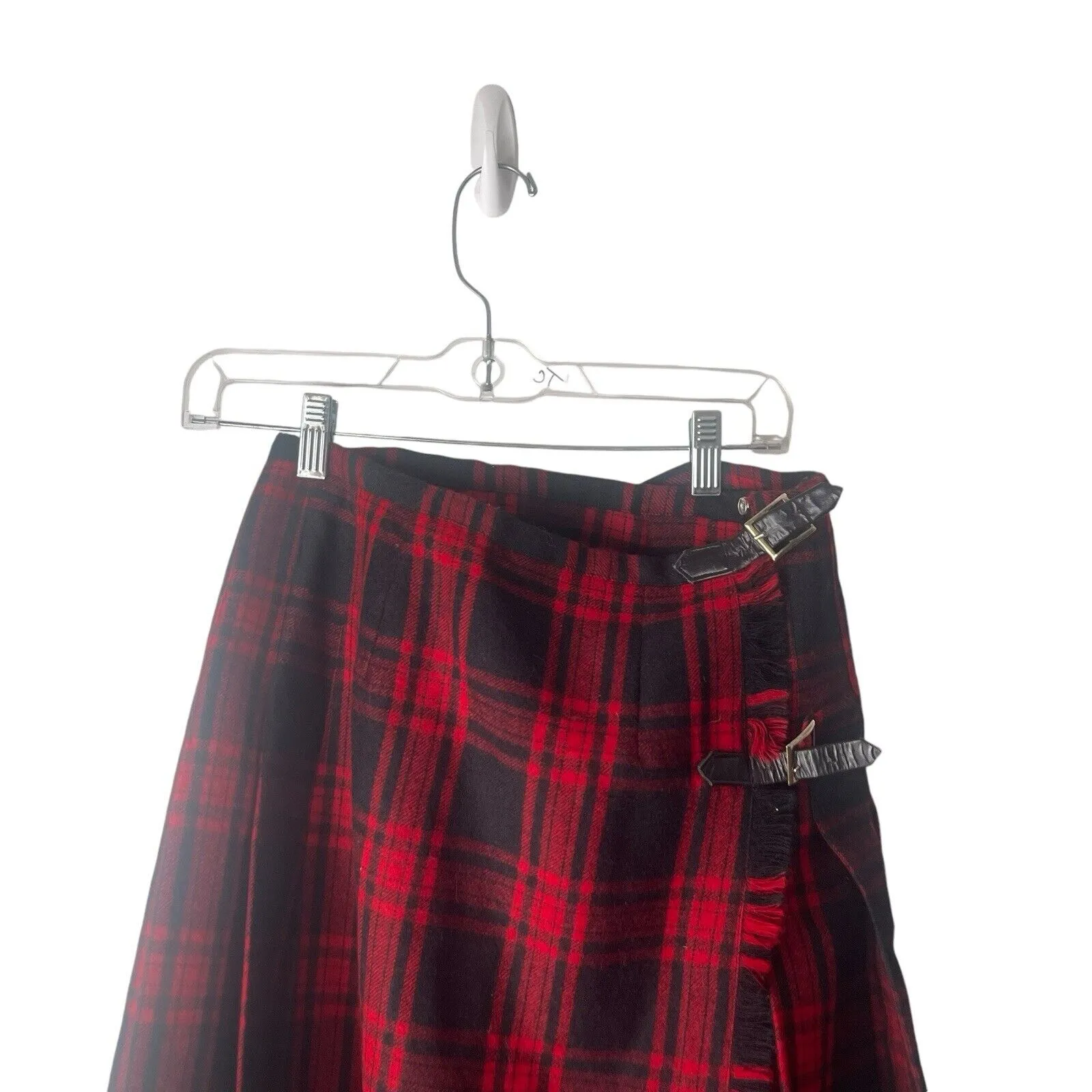 Vintage 90s Womens Size 26 Smal lTartan Plaid Red Wool Wrap‎ Scottish Kilt Skirt - Image 2
