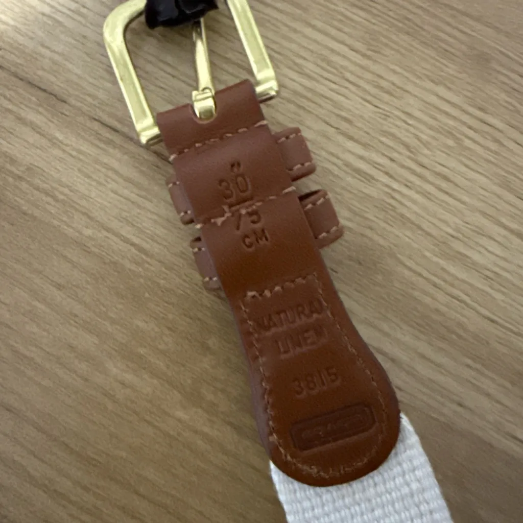 Vintage COACH Genuine Leather &‎ Linen Belt Size 38/95 cm Style 3815 Tan Brass - Image 8