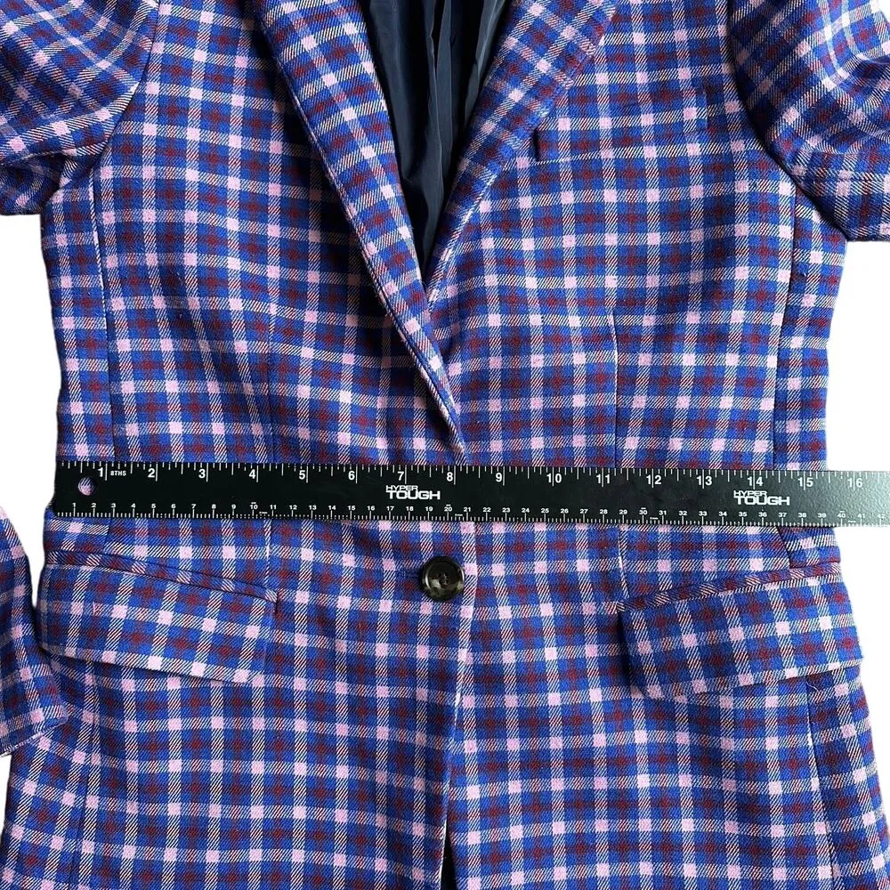 J. Crew Regent Checkered Plaid Blazer Women’s size 0, purple, red blue pink - Image 8