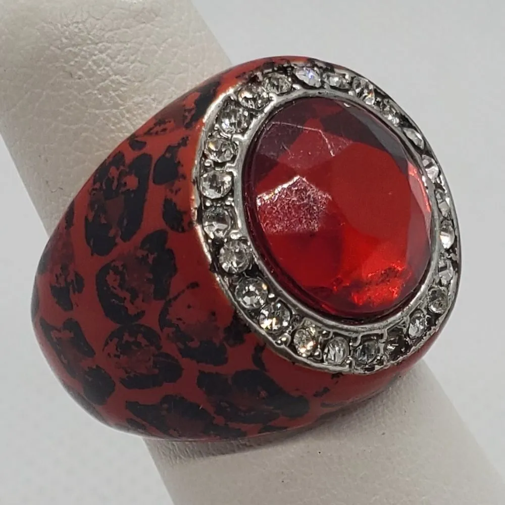 Red & Black Red Rhinestone Ring Red - Image 2