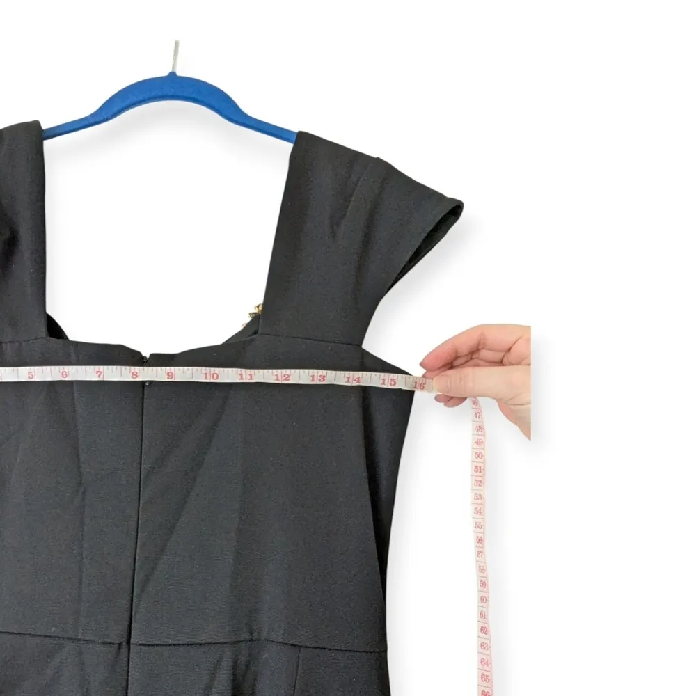 Tadashi Shoji Black Evening Gown Square Neckline Crystal Brooch MOTB MOTG Modest - Image 7