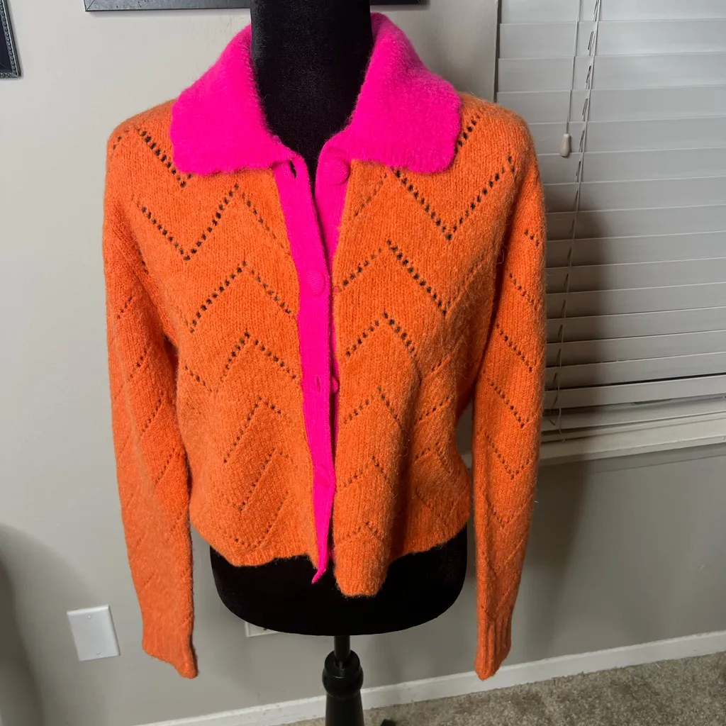 KITRI Orange and pink cardigan zig zag knit cardigan small - Image 8