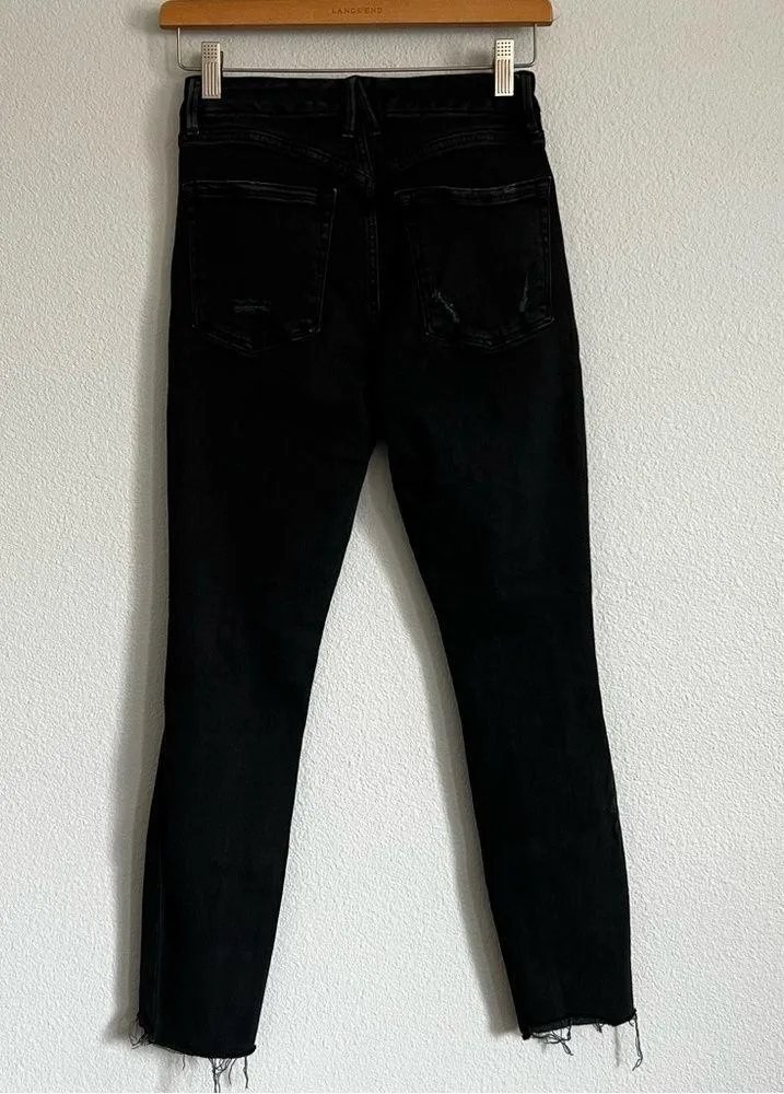 Good American Good Waist Black Distressed Skinny Jeans. Size 2/26 - Image 4