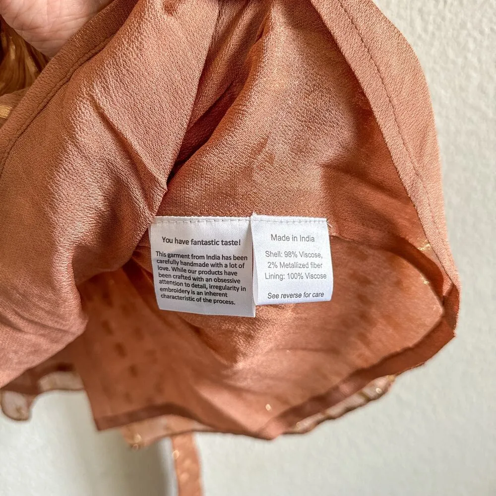 Rococo Sand Aine One Shoulder Mini Chiffon Ruffle Dress Tan Gold Small - Image 7