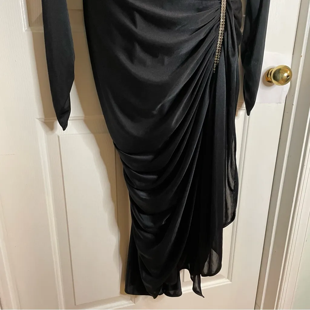 Vintage y2k Night Moves Ruched Black Dress Rhinestone Trim Size 13/14 USA - Image 11