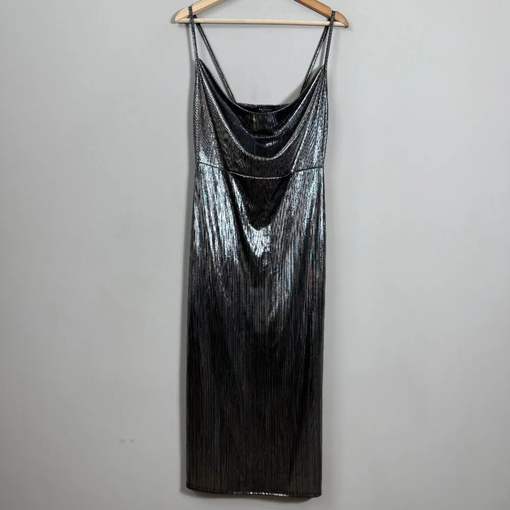 Nasty Gal Sheen There Done That Cowl Neck Midi Dress Women 8 Silver Metallic NWT - Image 7