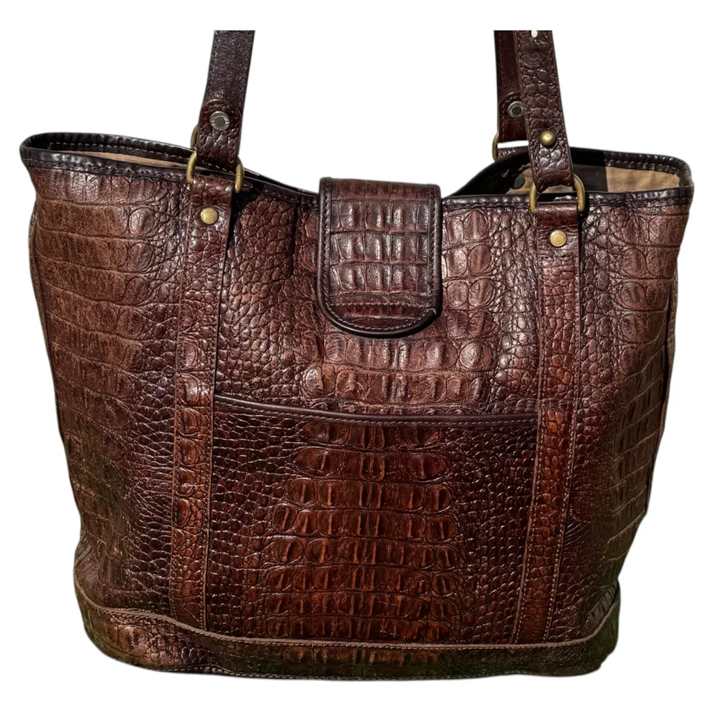 Brahmin Elegant Brown Crocodile-Embossed Tote Bag - Image 2