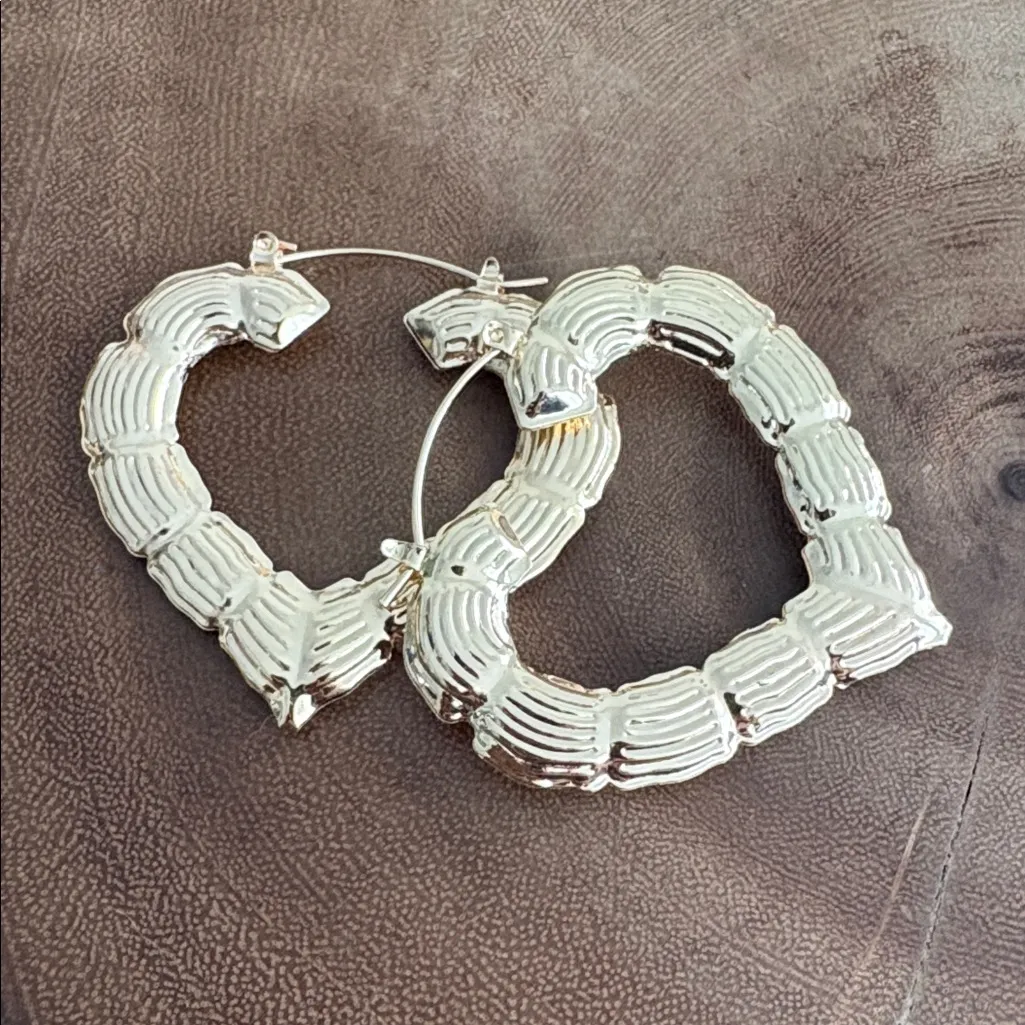 Gold Filled Style Heart Shaped Bamboo Earrings - Image 2