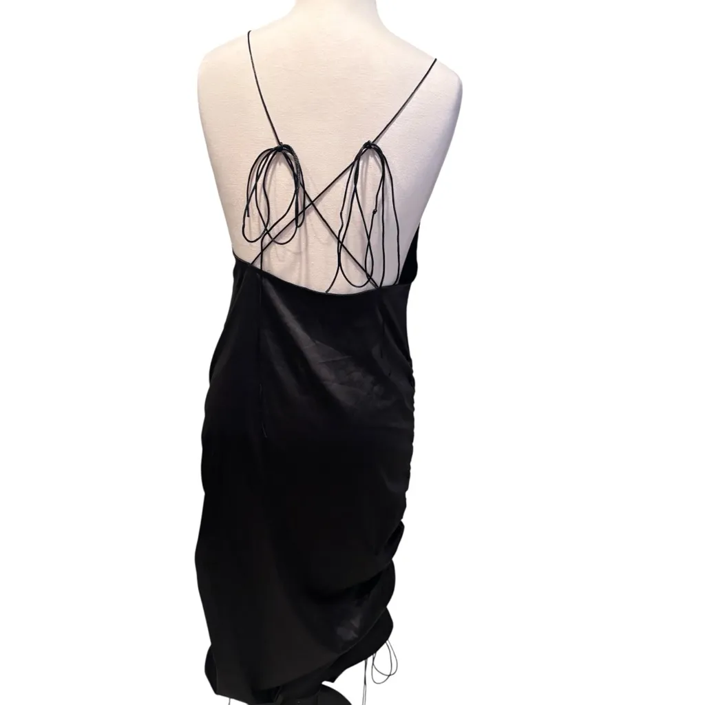 Satin Drawstring Long Black Maxi Dress Size Large - Image 8