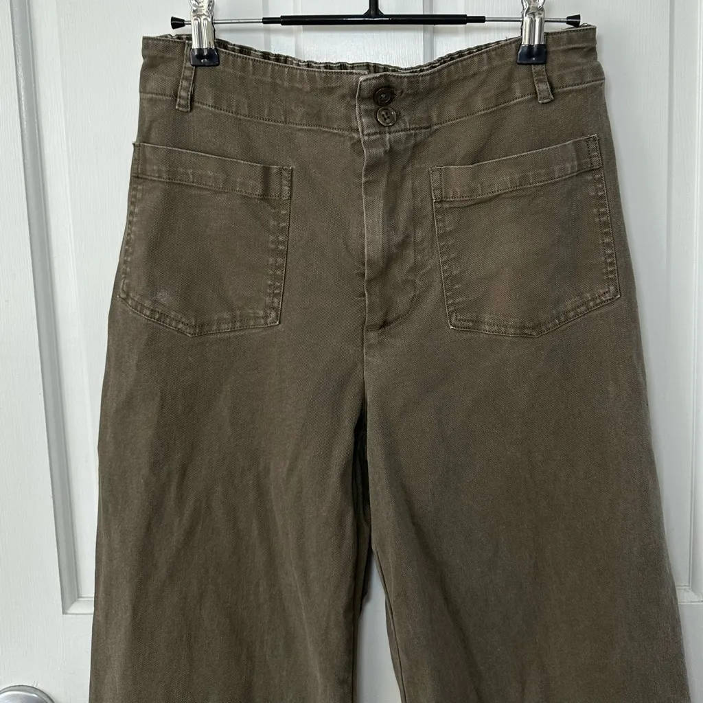 YFB Olive Green Wide Leg Front Patch Pocket Twill Jeans Pants Size M - Image 2