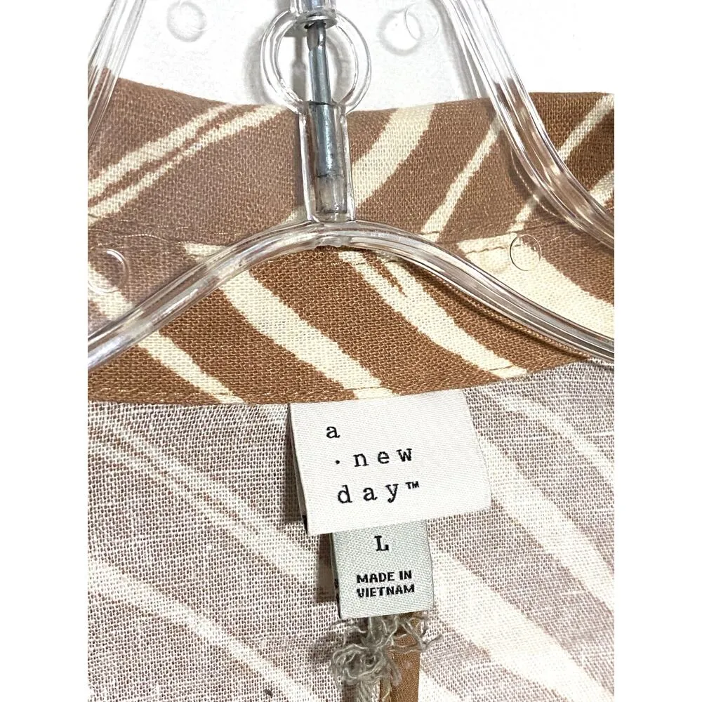 A New Day Brown Zebra One Button Blazer Jacket Linen Rayon Lined Womens L NWT - Image 3