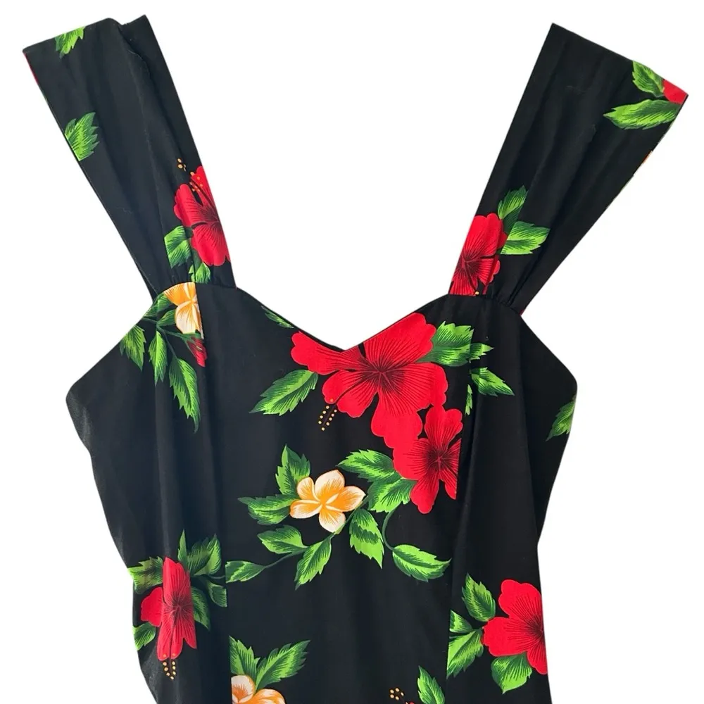 Vtg Royal Hawaiian Creations Dress Retro Pinup Rockabilly L12 Black - Image 2