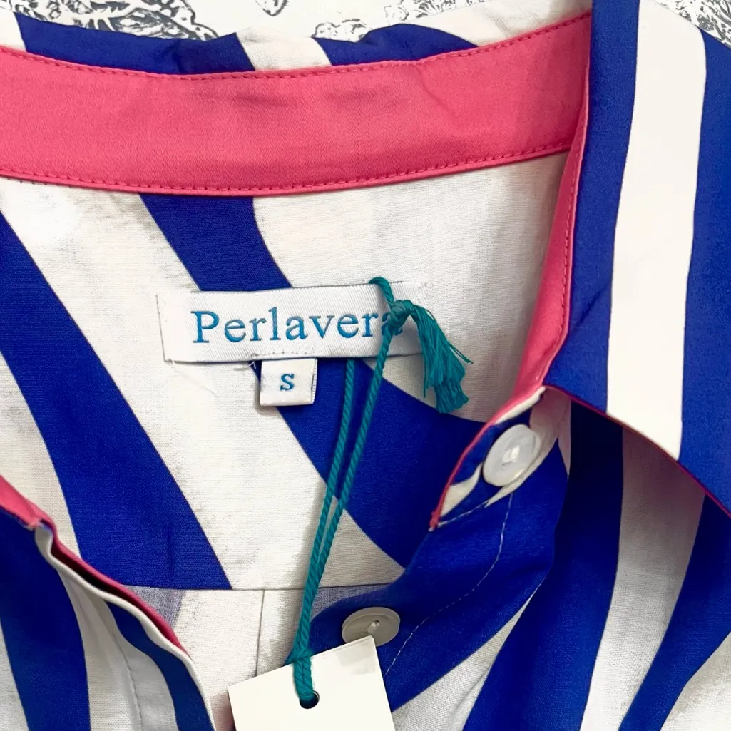 NWT Revolve x Perlavera Blue and White Clara Zebra-Print Button Down Shirt Dress - Image 2