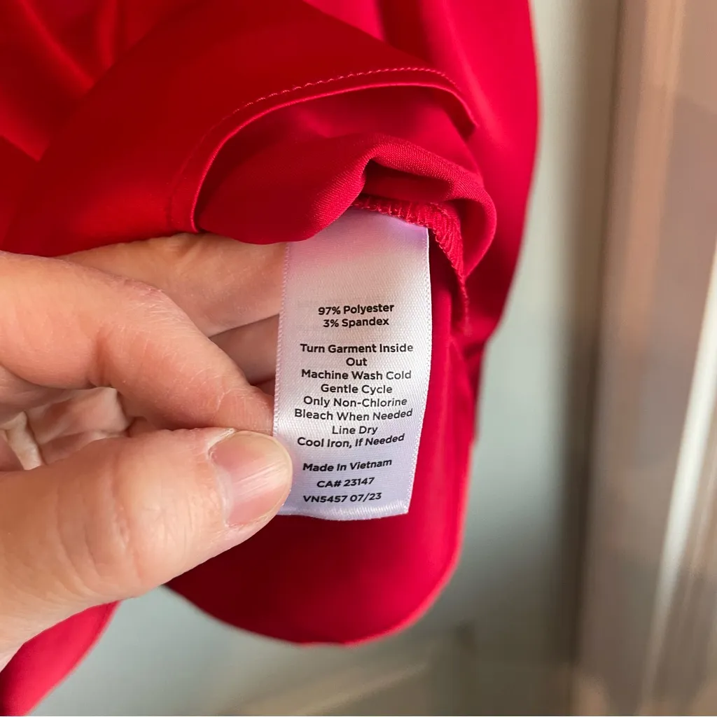 Talbots Women's L Petite Red Silky Cuffed Sleeve Blouse Festive Tie Back Ribbon - Image 3