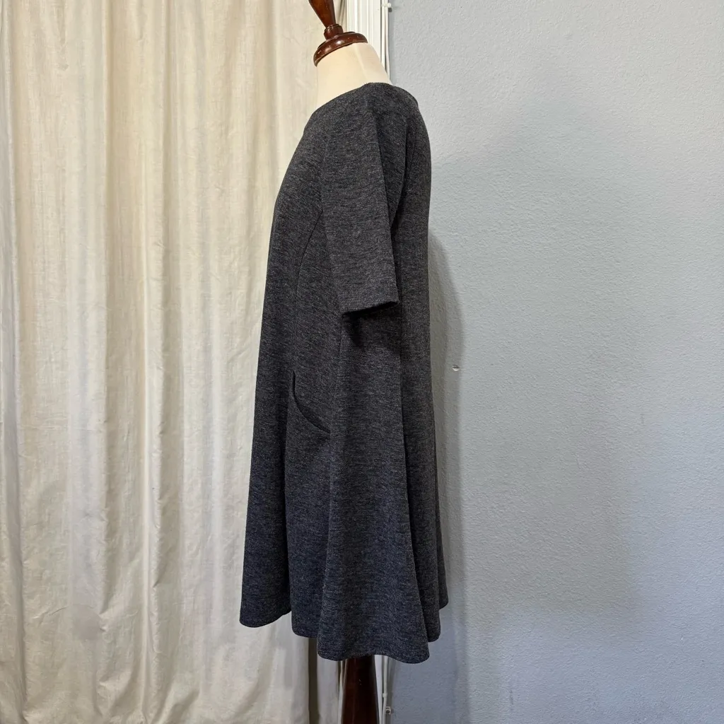 ADRIENNE VITTADINI Swing Dress Charcoal Grey Knit 1/2 Sleeve Minimalist Pocket M - Image 5