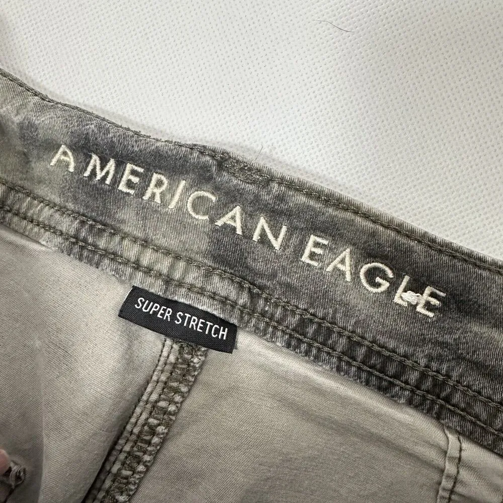 American Eagle Pants Womens 4 Long Cargo Green Gray Tie Dye Camo Print Joggers - Image 4