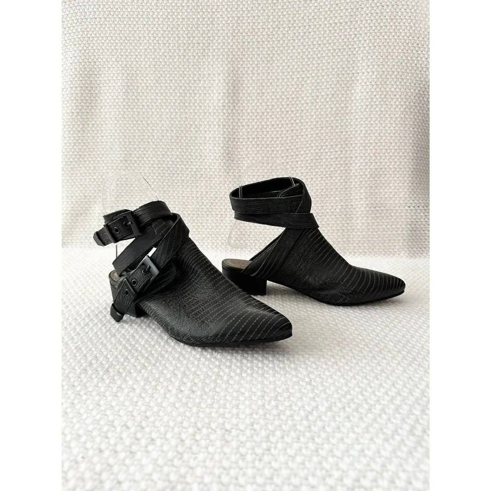 Matisse X Ascot Friday Black Leather Talon Wrap Ankle Open Back Booties 6 - Image 26
