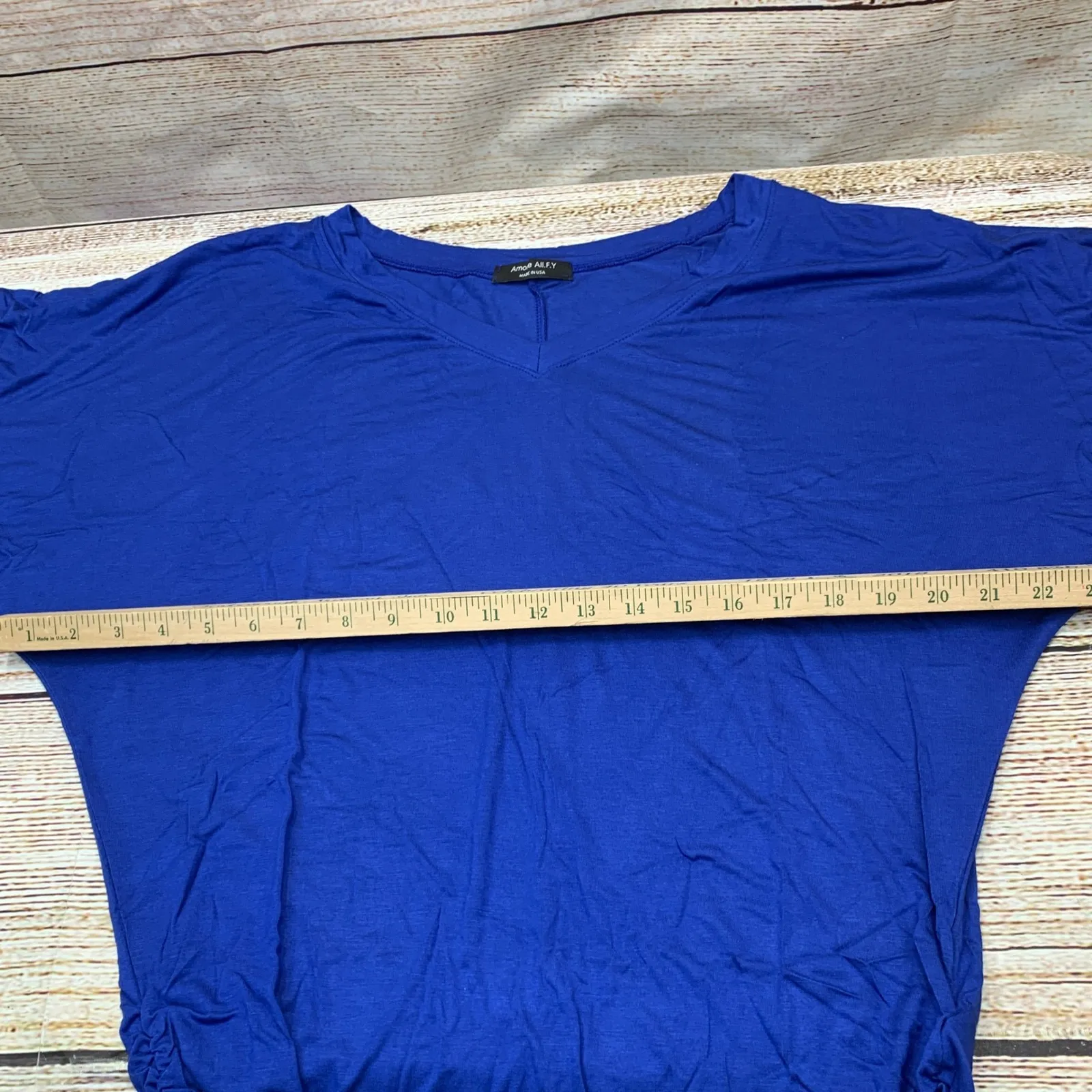 Amroe‎ All F Y Royal Blue V Neck Dolman Sleeve Ruched Side Top Medium - Image 3