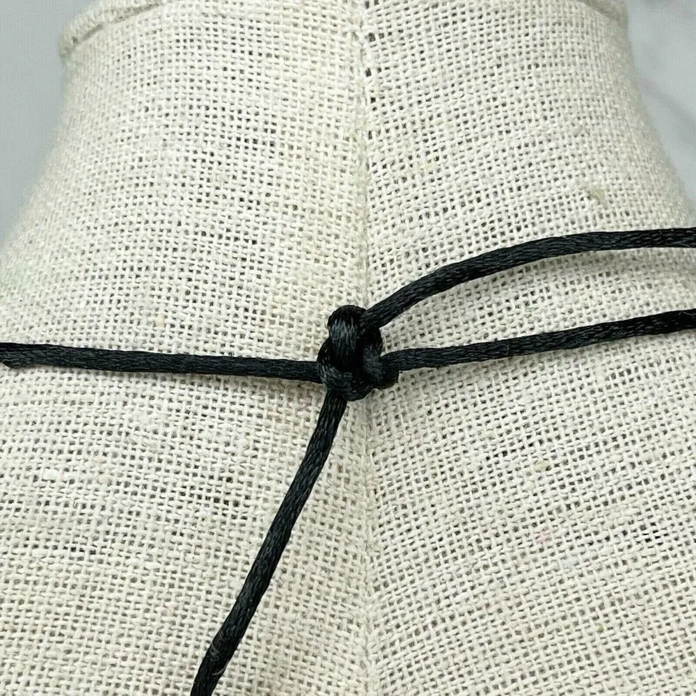 Floral Painted Glitter Puffy Heart Pendant Cord Necklace Black - Image 4