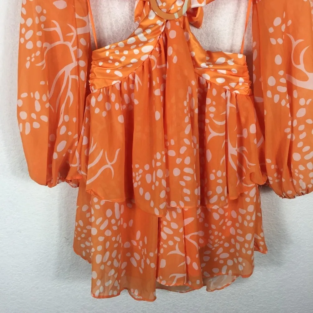 NWT Luxxel Gia Orange Crush Cut Out Chiffon Ruffle Mini Dress Large - Image 11