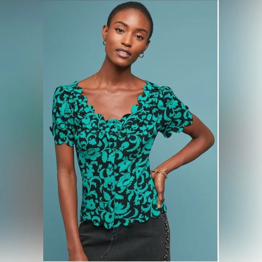 Anthropologie Maeve Floral Green and Black Women's Top - 4 - Image 4