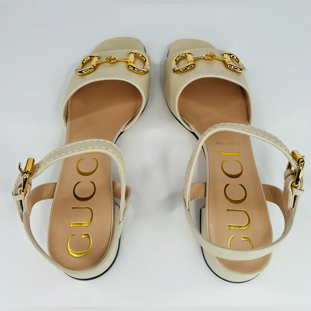 GUCCI MARMONT HORSEBIT  SLINGBACK WHITE NAPPA CHARLOTTE SANDALS SIZE EU 40.5 - Image 8