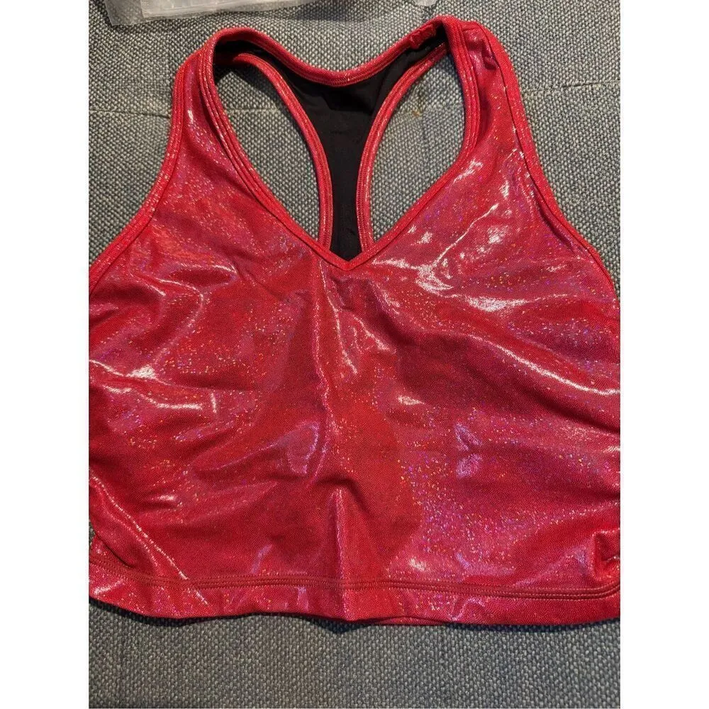 ACBikinis NWT Metallic Racerback Cropped Tank Sports Bra in Red Size Medium - Image 6