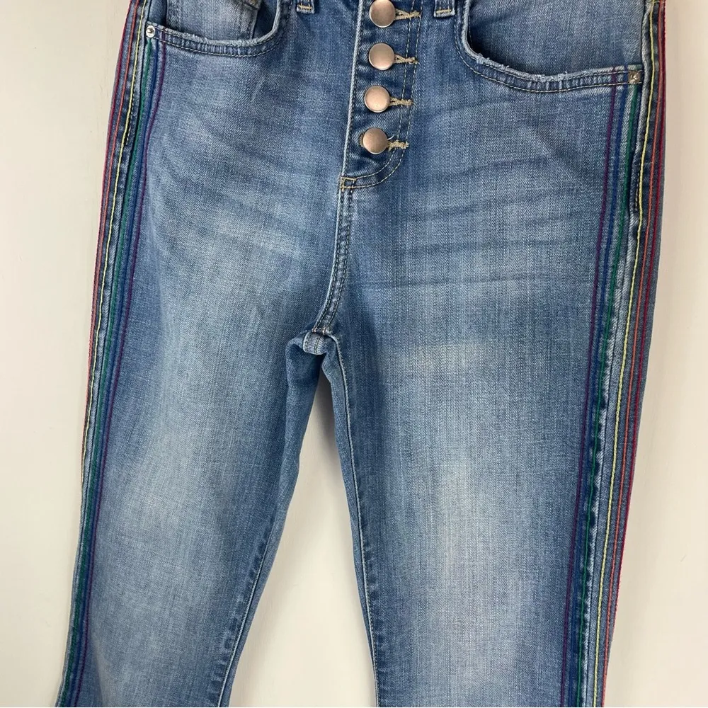 Vtg Y2K Lee Button Fly Bootcut Jeans Rainbow Stitching Sz 2 - Image 3