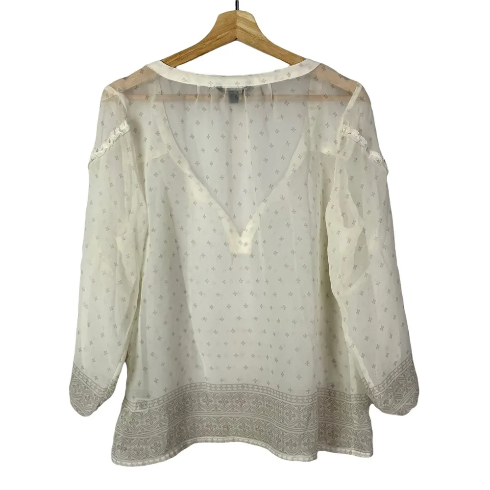 American Eagle AEO White Sheer Boho Long Sleeve Blouse L - Image 12