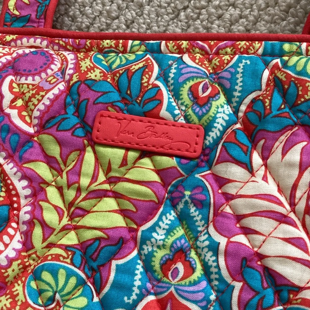 Vera Bradley Paisley Tote Bag Pink Blue Shoulder Handbag Medium Like New - Image 2