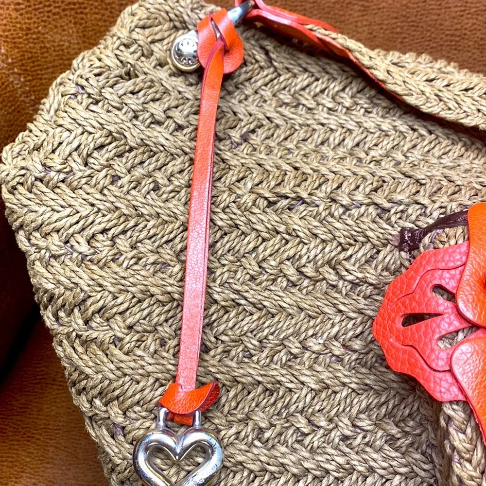 BRIGHTON JUTE AND ROSE CORAL LEATHER LARGE BAG - Image 8