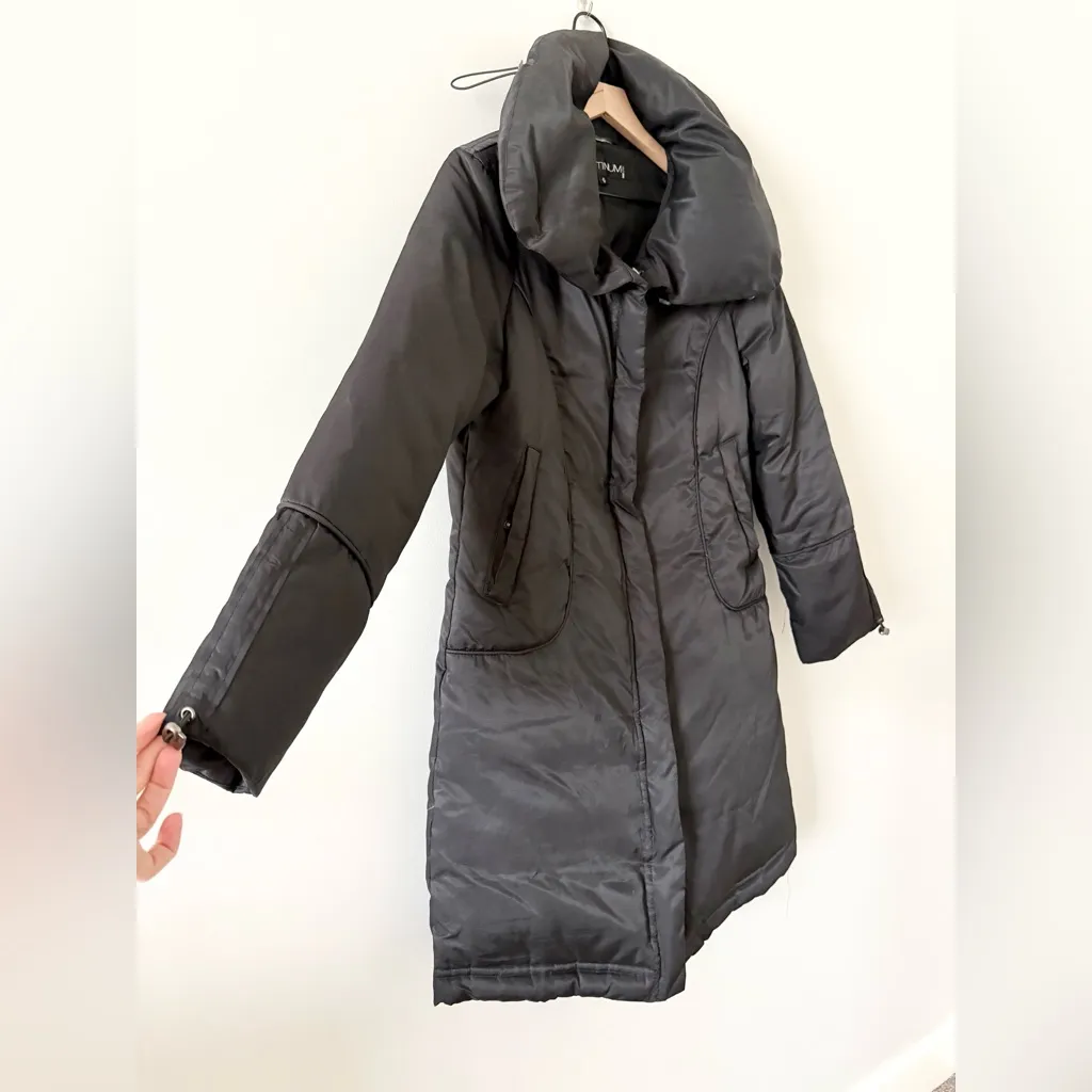 Platinum Utex Down High Collar Puff Long Coat in Black Size S - Image 2
