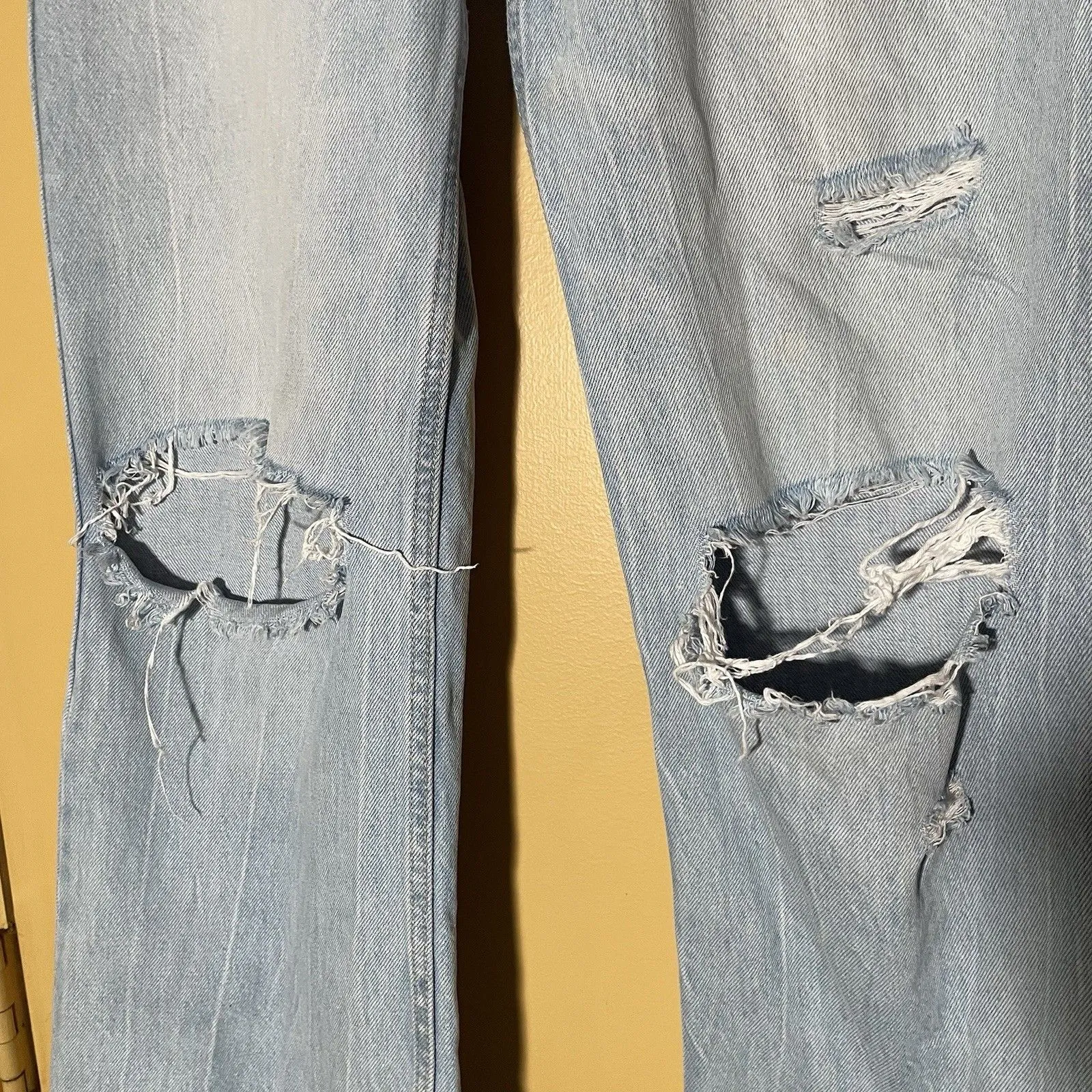 Bershka Jeans Womens 6 90s Wide Leg Distressed Light Wash Y2K Denim Grunge High - Image 3