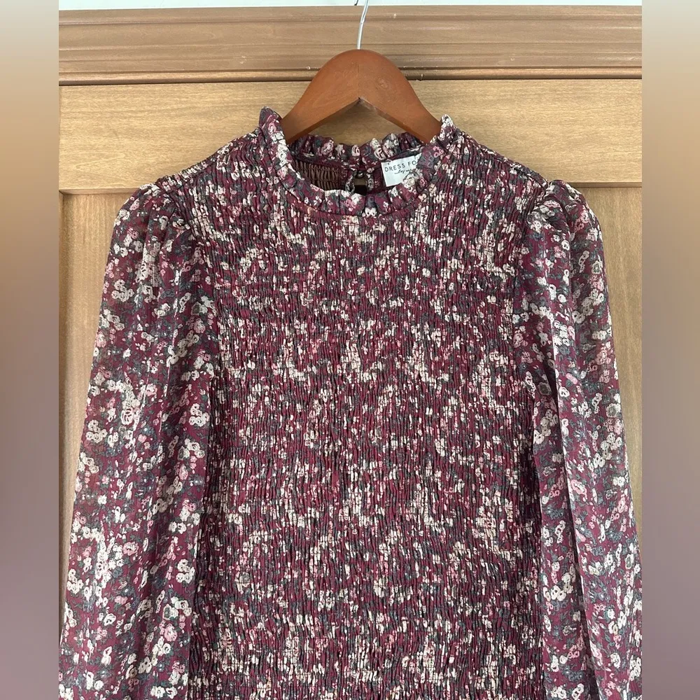 Dress Forum Smocked Ruffle Floral Mini Dress Long Sleeve Puff Sleeves Medium​​ - Image 5