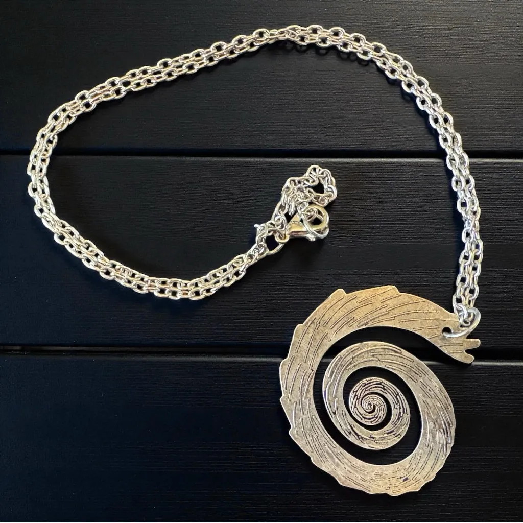 Doctor Who Inspired “Wibbly Wobbly Timey Wimey” Spiral Pendant Necklace Silver - Image 3