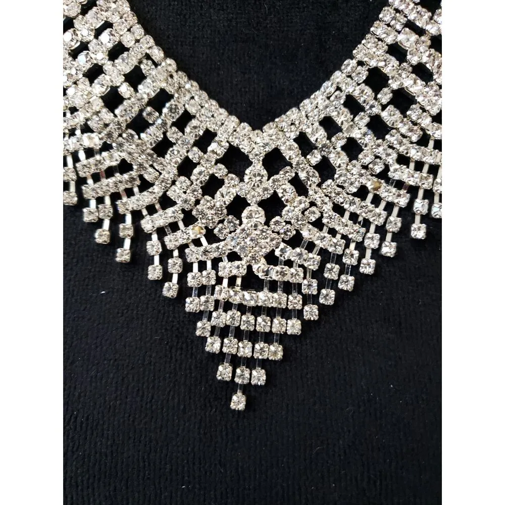 Women's Silver Rhinestone Choker Necklace Elegant Wedding Bridal Statement - Image 3