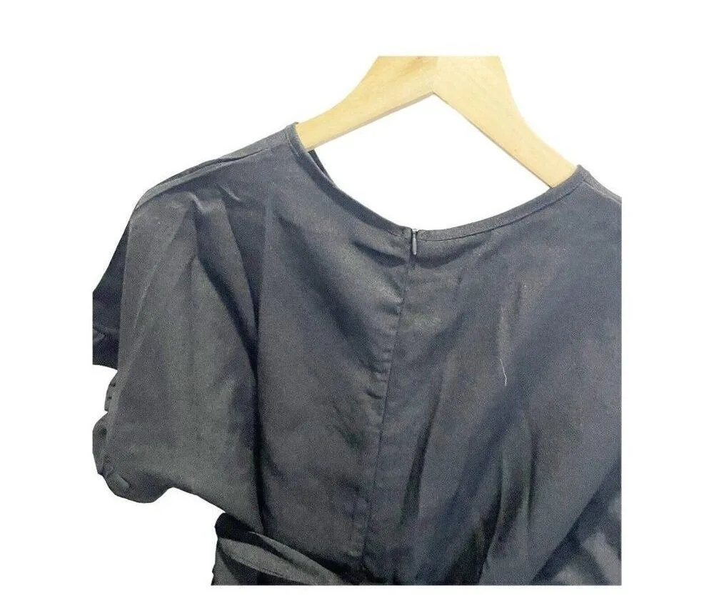 Shein Romper Womens L Black Wrap Tie Short Flutter Sleeves Casual NEW - Image 5