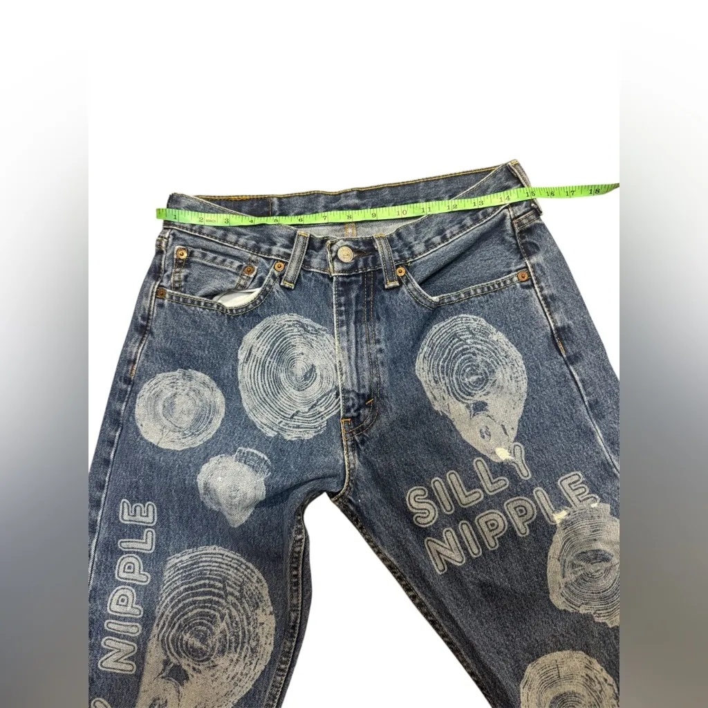 Custom Levi’s 505 Discharge-Print Jeans – “Silly Nipple” Design – W31 L30 - Image 4