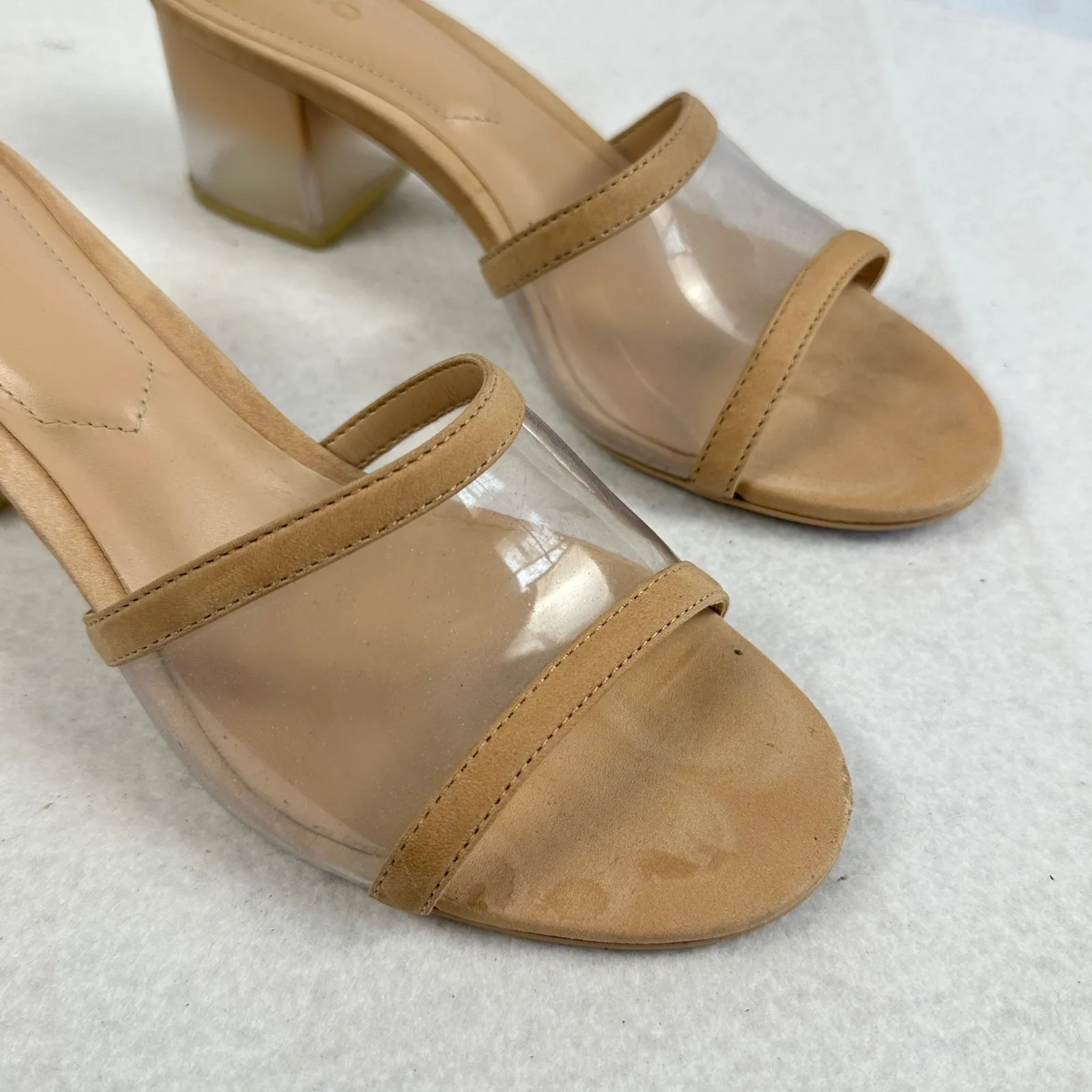 ALDO‎ Unalenna Clear Strap Block Heel Sandal Mule Women Size 6.5 Beige Nude - Image 2