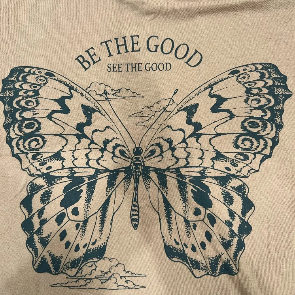NWT Rebellious One Butterfly Graphic T-Shirt - Tan size M - Image 3