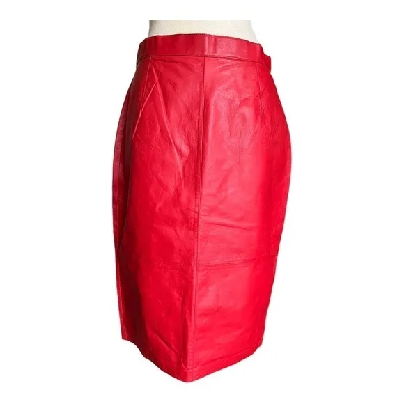 Andrew Marc  Red Vintage 80s Leather Skirt Size 14 - Image 2