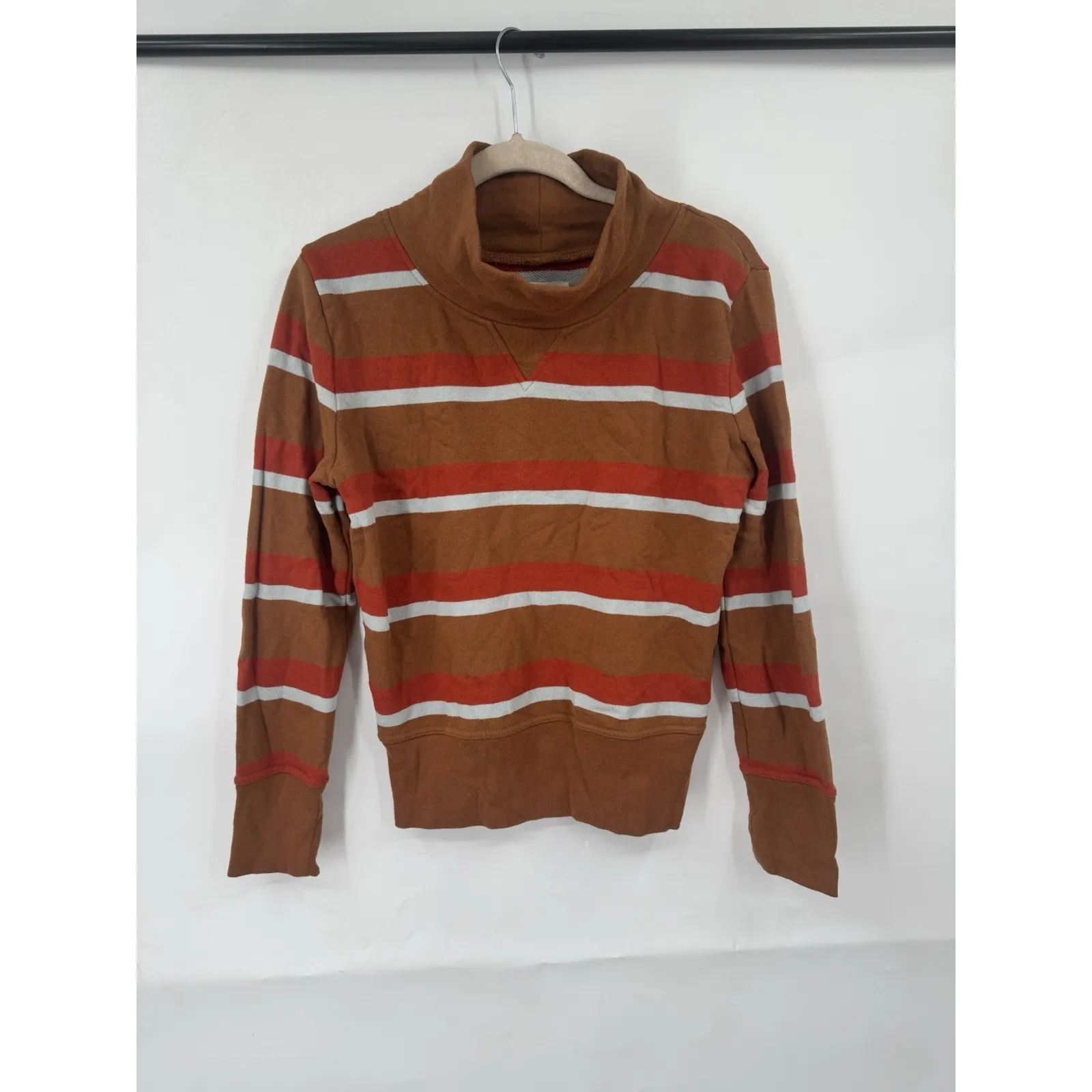 Madewell Miles Striped Turtleneck Sweatshirt Women Small Brown Granolagirl Indie - Image 2