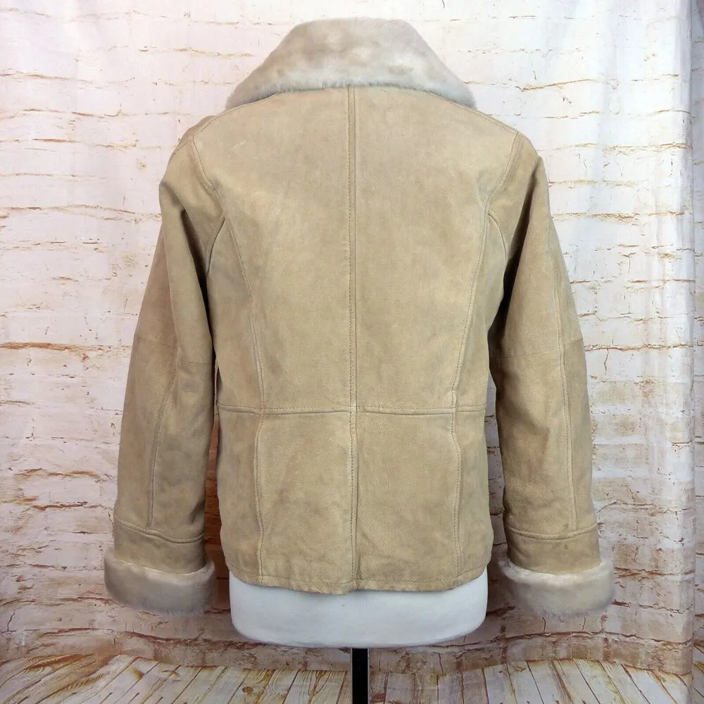 VTG Wilsons Suede Leather Bomber Aviator Flight Jacket Womens L Fur Lined Beige Size L - Image 10