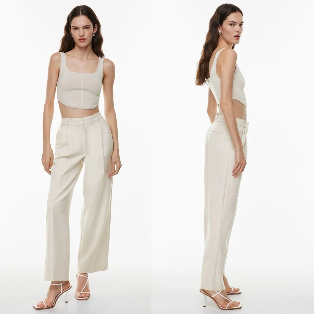 Aritzia Babaton Sculpt Knit Bustier Tank Cropped Top Off White Medium - Image 3