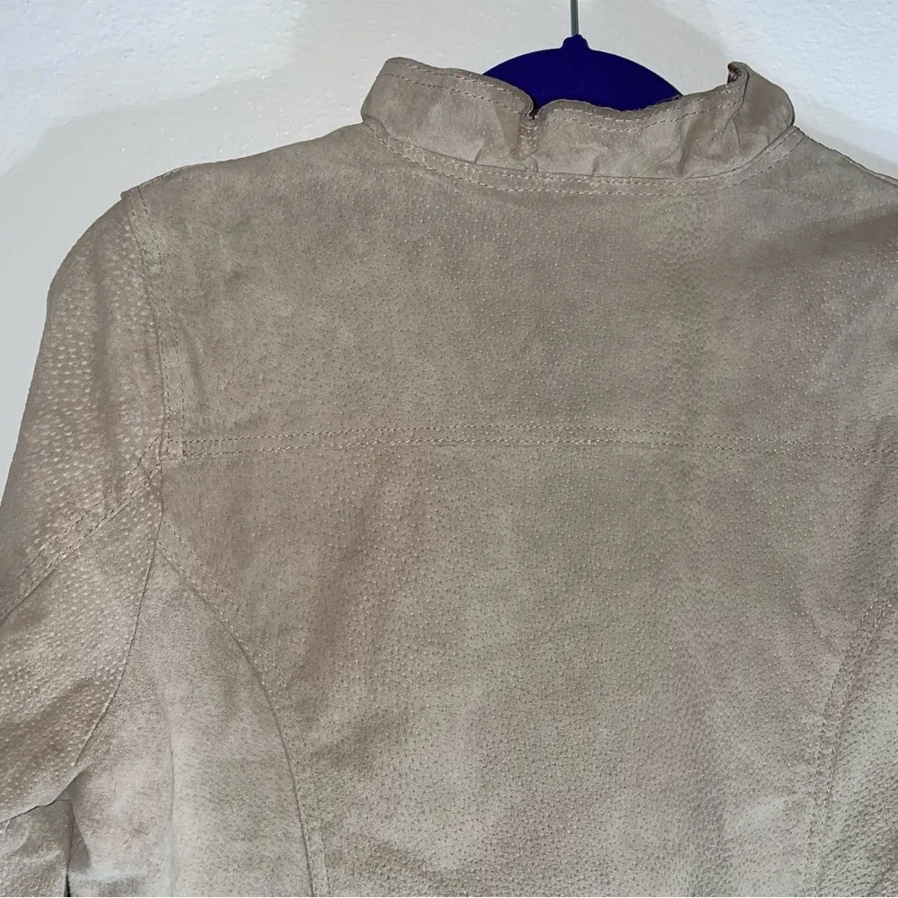 Dollhouse L Suede Leather Jacket Tan Ruffle Coat - Image 8